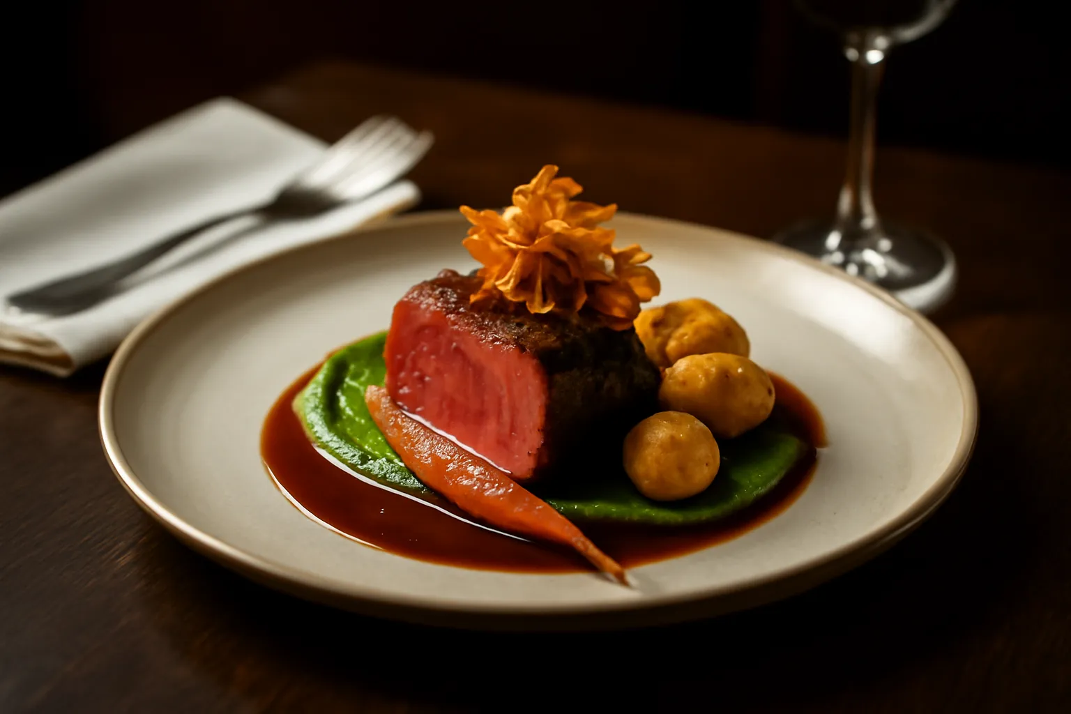 Một món ăn được bày đẹp làm điểm nhấn của quán